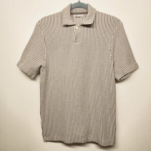Zara Striped Gray-Beige Textured Polo Shirt